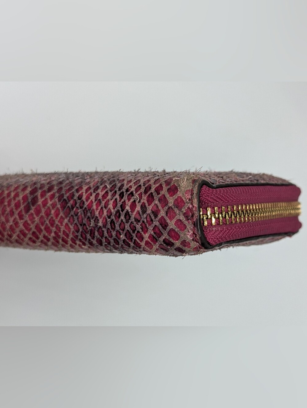 Coach Wallet Python Snakeskin Leather Raspberry Pink Black Zip Around Accordion - Picture 11 of 16